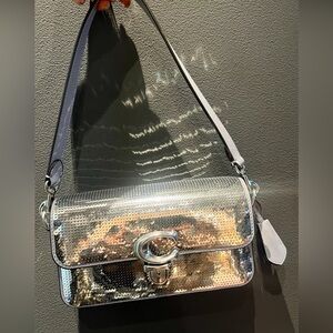 NWT Coach CM428 Studio Baguette 20 Shoulder Bag Crossbody Sequins Leather-Silver